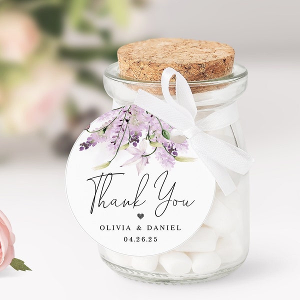 Round thank you tag template Self-editing template Wedding guest favor label Circle gift tag Lavender tag Printable Download LaWed-A