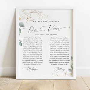 Wedding vows sign template Marriage poster His and Hers Editable Gold foliage signs Keepsake wall art Printable Download Templett agflf10