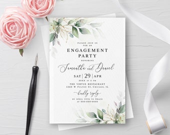 Gold foliage engagement invitation template Editable invite Electronic greenery engagement invite Digital DIY Download Templett AGFW-1