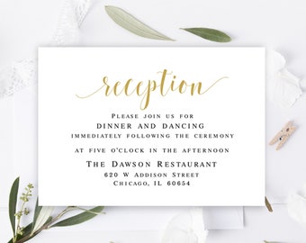 Gold wedding reception card template Editable reception card printable Invitation enclosure cards Digital Download Templett SUSHF-2