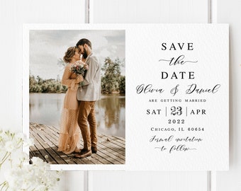 Photo save the date printable Fully editable template Engagement Wedding announcement with picture Personalized Download Templett LCF-WC21