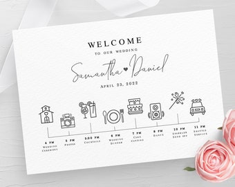 Wedding day timeline template Fully editable Schedule of events Wedding party order Itinerary Simple Printable DIY Download Templett #swc18