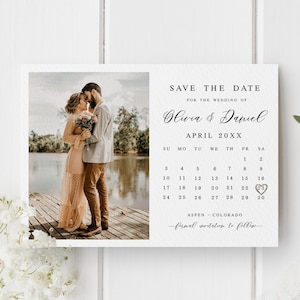 Photo calendar save the date Fully editable template With photo Wedding announcement Printable Download DIY personalized Templett LCF-WC21