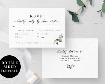 Wedding RSVP card template Editable RSVP card printable Rehearsal dinner invite insert card Information cards Leaf Download Templett