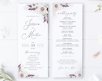 Purple wedding program Editable template Self-editing program Floral wedding program printable Digital DIY Download Templett PURFSW27