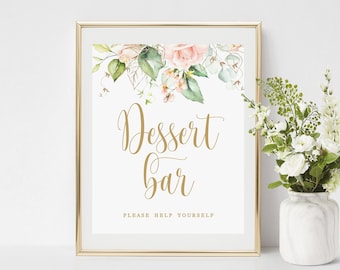 Pink roses dessert bar sign Bridal shower sweets sign Wedding candy bar Editable signs Floral signs Printable Download Templett WSPR-A