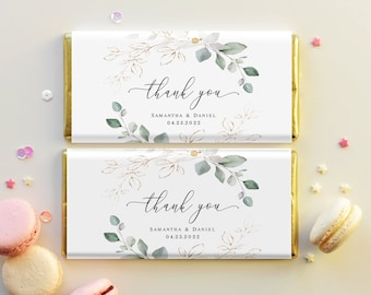 Chocolate wrapper Self-editing template Candy bar favor label Thank you Printable wedding Gold foliage Digital Download #swc10