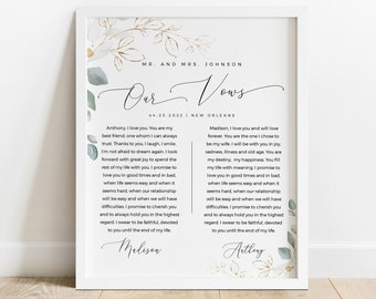 Wedding vows sign template Marriage poster His and Hers Editable Gold foliage signs Keepsake wall art Printable Download Templett agflf10