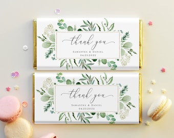 Greenery chocolate wrapper template Editable wrapper Candy bar favor label printable Eucalyptus wrapper Digital Download Templett WEUF-3