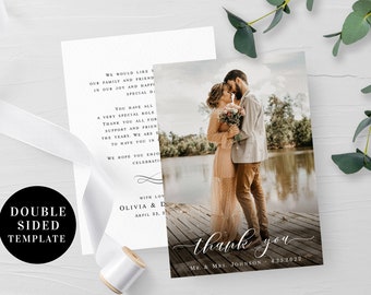 Wedding thank you card template Self-editing Double sided card Photo thank you card Printable Digital Download DIY Templett LCF-WC21