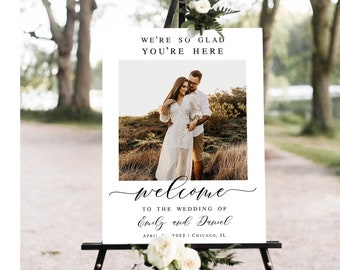 Modern wedding welcome sign printable Editable Photo welcome sign template Decor for wedding Reception poster DIY Download Templett LCF-WC21
