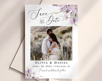 Photo save the date template Editable Floral wedding Lavender wedding Printable Personalized Digital DIY Download Templett LaWed-A