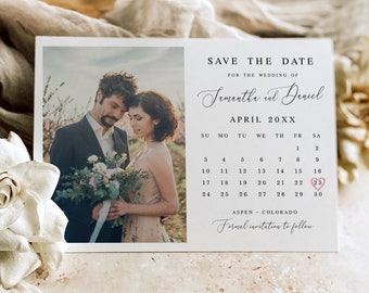 Calendar save the date Fully editable template With photo Wedding announcement Printable Personalized Download Templett wpalf-a91
