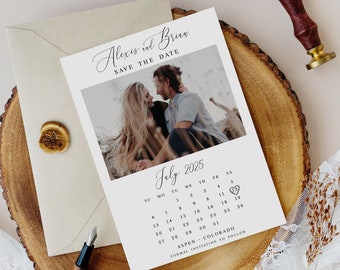 Photo calendar save the date printable Fully editable template Wedding announcement DIY calligraphy Digital Download Templett #swc19