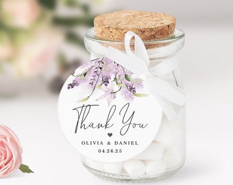 Round thank you tag template Self-editing template Wedding guest favor label Circle gift tag Lavender tag Printable Download LaWed-A