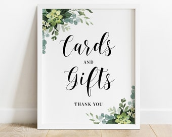 Cards and Gifts sign Editable template Wedding table decor Printable Eucalyptus foliage DIY calligraphy Download Templett #swc5