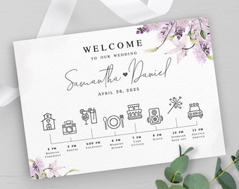 Lavender wedding timeline template Editable Schedule of events Floral Wedding party order Itinerary Printable DIY Download Templett LaWed-A