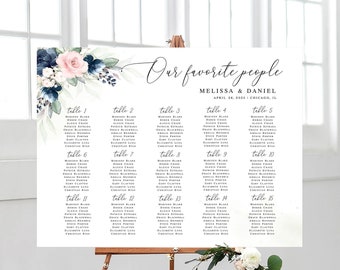 Floral seating chart template Editable seating chart Blue blush seating plan board Table arrangement Printable Download Templett Webl-40