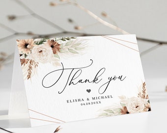 Boho thank you card template Editable thank you card Beige thank you card Folded and Flat Digital DIY Download Templett BEGPRS25