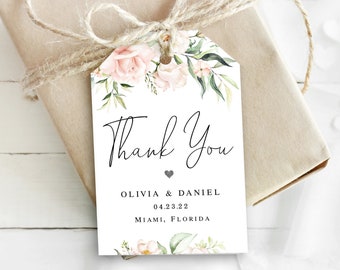 Pink roses thank you tag template Self-editing Gift tag for wedding guest Printable Floral gift tags DIY Download Templett WSPR-A