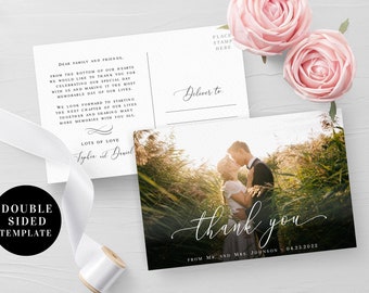 Postal de agradecimiento con foto Plantilla totalmente editable Carta de agradecimiento de boda Imprimible Digital DIY Descargar Templett #swc19