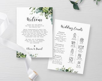 Eucalyptus wedding timeline printable Schedule of events Editable greenery timeline template Greenery itinerary Download Templett SGWEUF2