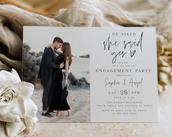 Photo invitation template Editable modern engagement invite Printable Invite with heart Minimalist invite Digital Download Templett SCF-7