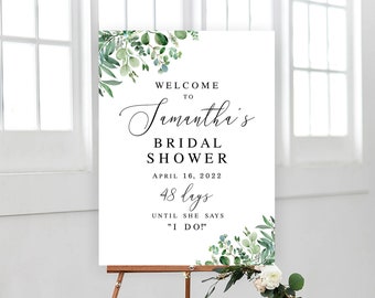 Eucalyptus bridal shower welcome sign template Editable welcome sign Hens party poster Greenery welcome board Download Templett WEUF-3