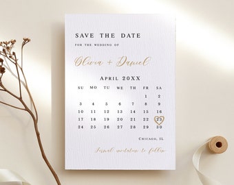 Save the Date-Kalendervorlage, vollständig bearbeitbar, druckbare Verlobung, Hochzeitsankündigung, DIY, personalisiert, Download Templett LCF-WC21