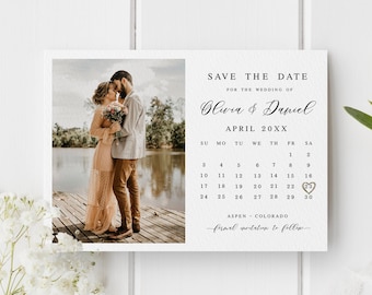 Photo calendar save the date Editable template with picture Wedding announcement Modern wedding save the date DIY Download Templett LCF-WC21