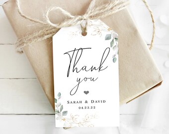 Gold foliage thank you tag Editable gift tag template Wedding favor tag printable Gift tag for wedding guest DIY Download Templett agflf10