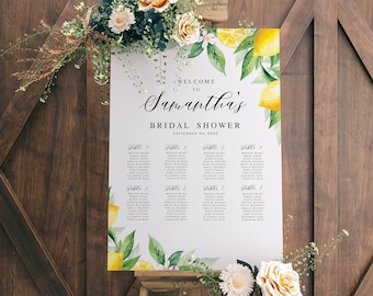 Small seating chart Editing template Welcome bridal shower Hens party poster Lemon seating chart Printable Download Templett BrLem-cf5