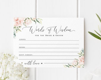 Words of wisdom card template Editable Advice for bride and groom printable Pink roses advice card Digital DIY Download Templett WSPR-A