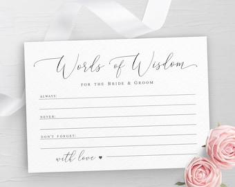 Kartenvorlage „Worte der Weisheit“ Vollständig bearbeitbar Hochzeitsratschläge für Braut und Bräutigam zum Ausdrucken Einfacher digitaler DIY-Download Templett wpalf-a91