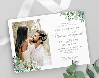 Photo invitation template Self-editable invite with picture Editable Eucalyptus wedding invite Customize invite Digital DIY Download WEUF-3