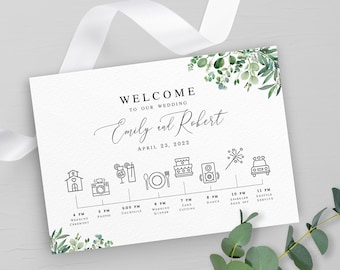 Eucalyptus wedding timeline printable Editable timeline template Schedule of events Greeneery wedding itinerary DIY Download Templett WEUF-3