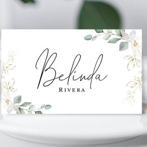 Greenery Gold Place Cards Template Flat and Folded Wedding - Etsy