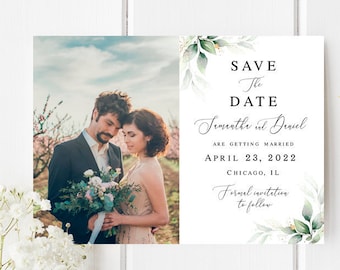 Photo save the date template printable Editable Gold foliage save the date Modern save the date Digital DIY Download Templett AGFW-1