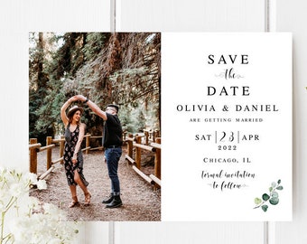 Save the date template Fully editable With photo Printable Engagement Wedding announcement DIY personalized Leaf Templett