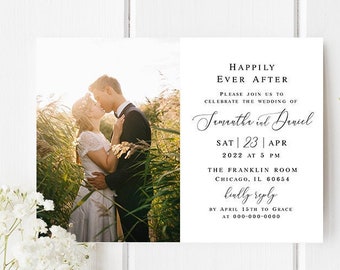 Happily Ever After invitation template Editable wedding photo invite Reception photo invite printable Digital Download Templett wpalf-a91