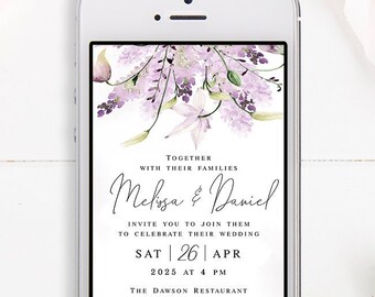 Electronic wedding invitation template Text message Editable invite Paperless Eco Friendly Digital Lavender invite Download Templett LaWed-A