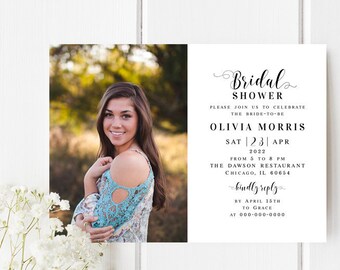 Bridal shower invitation Printable template Fully editable With photo Modern bridal invite Digital DIY Download Templett #swc2