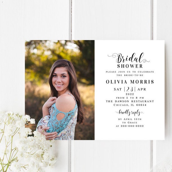 Bridal shower invitation Printable template Fully editable With photo Modern bridal invite Digital DIY Download Templett #swc2