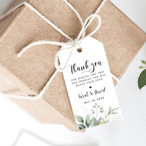 Greenery thank you tag template Wedding favor tag printable Editable Tag for wedding guest Gold foliage favor tag Download Templett AGFW-1