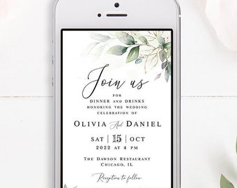 Electronic wedding invitation template Editable Text message invite Paperless Wedding gold foliage invite Digital Templett AGFW-1
