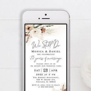 Electronic we still do invitation Editable template Text message invite Renewal of vows Wedding beige Download Templett #swc25