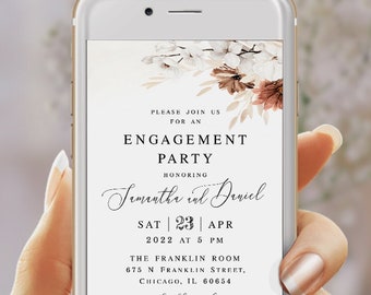 Electronic invitation Editable template Floral Engagement party Text message invite Digital Phone Wedding beige Templett #swc25