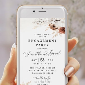 Electronic invitation Editable template Floral Engagement party Text message invite Digital Phone Wedding beige Templett #swc25