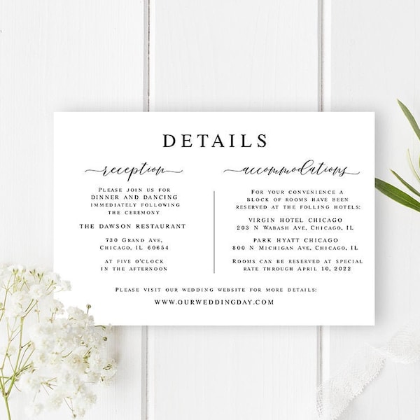 Wedding details card Self-editing details template Printable Invite enclosure Custom insert Simple DIY Digital Download Templett LCF-WC21