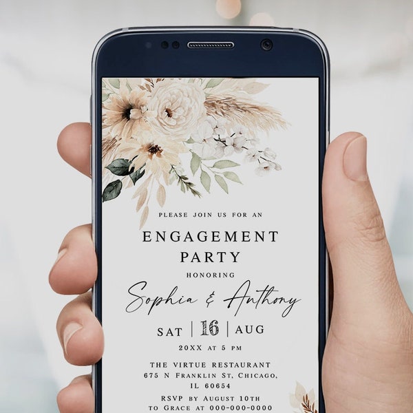 Electronic engagement party invitation template Boho wedding invite Text message Editable invite Digital Phone Download Templett SBT-10